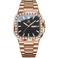 OLEVS 9966 New Diamond Quartz Watch For Men Square Dial Dual Calendar Man Wristwatches Stainless Steel Waterproof Hand Clock